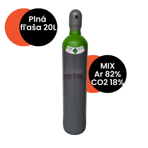 Plná fľaša: Argón 82% + CO2 18% 20L